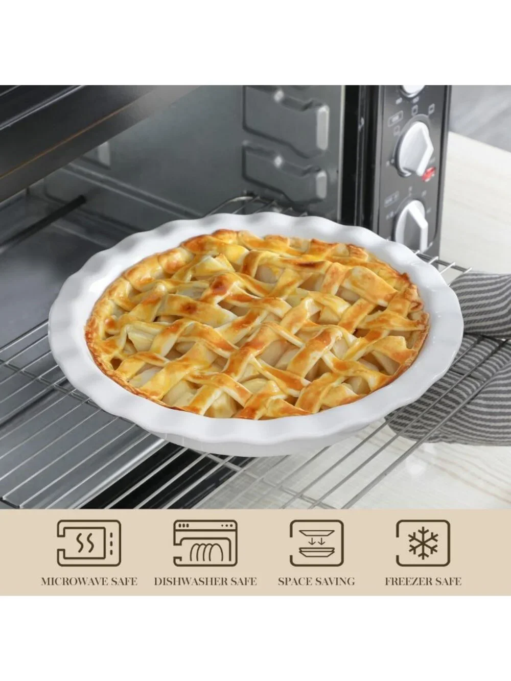 9-Inch Ceramic Pie Pan - Non-Stick Deep Baking Dish for Quiche, Tart & Apple